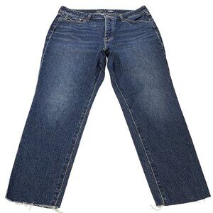 Old Navy OG Straight Jeans Womens 14 Blue High Rise Dark Wash Stretch Distressed